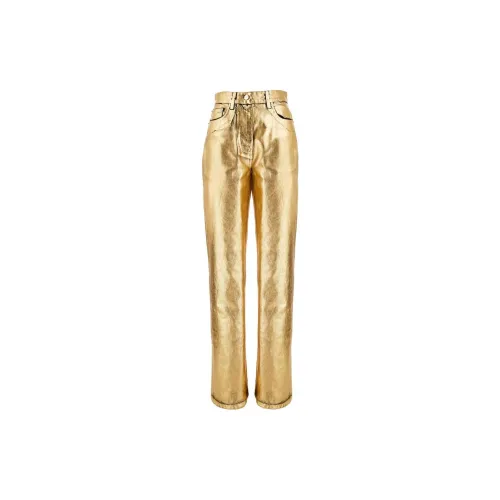 FERRAGAMO Logo-patch Metallic-finish High-waist Trousers