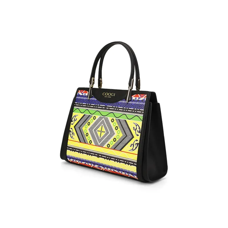 COOGI Cow Leather With Synthetic Leather Tote Bag, Crossbody Bag, Handbag Women's Black/Ecru-1