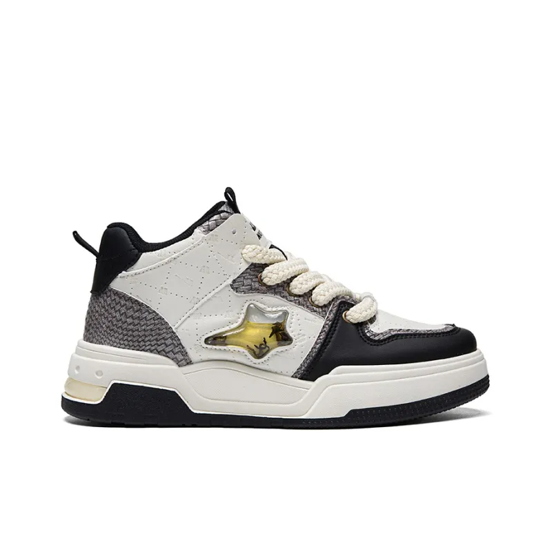 Warrior Wear resistant And Lightweight High Top Skateboard Shoes Unisex Beige Black-1