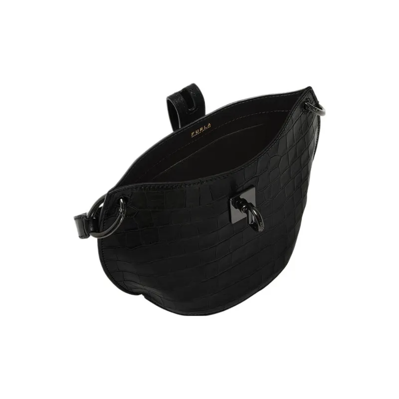 Furla Printed Calfskin Bucket Bag, Shoulder Bag, Crossbody Bag Mini Women's Black-3