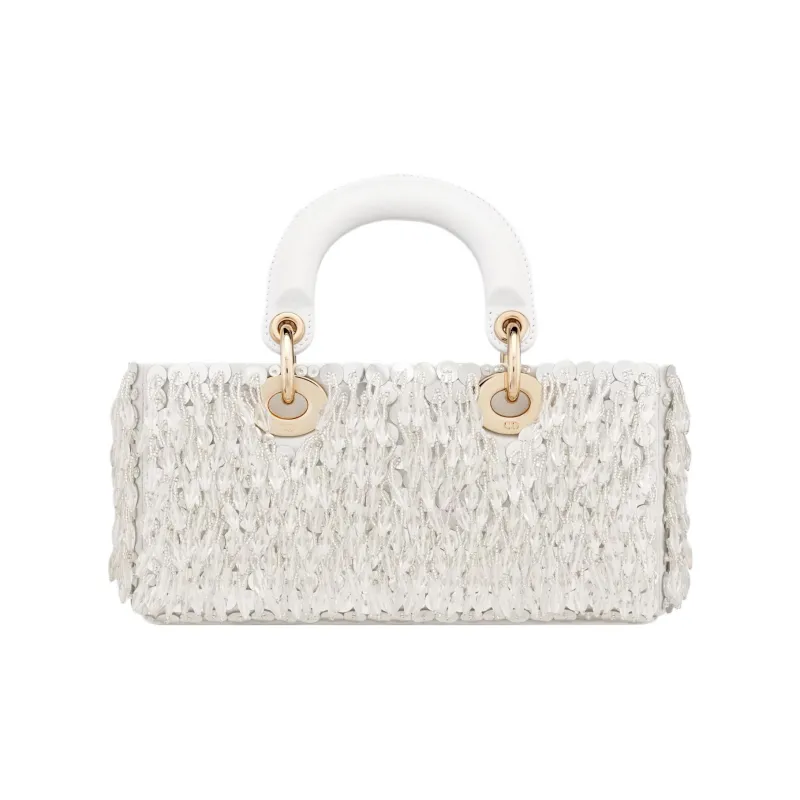 DIOR Lady D-JOY Glass Beads With Fringe Embroidery Shoulder Bag Crossbody Bag Handbag Small Size Women's White-2