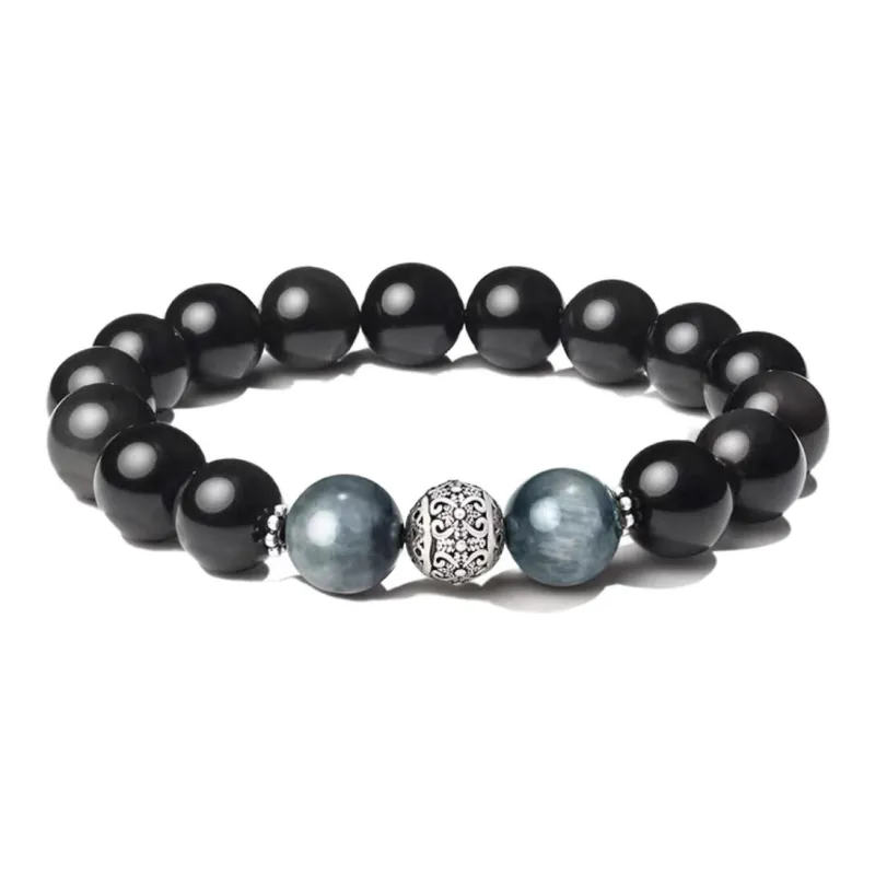 Yi Zhi Jing 925 Sterling Silver Jade Bracelets Unisex Obsidian-6