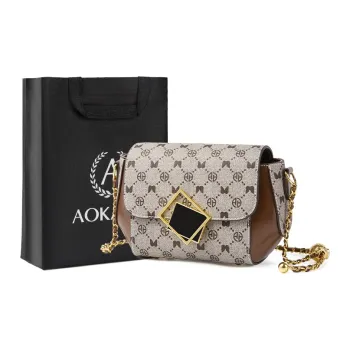AOKANG PVC Synthetic Leather Saddle Bag, Shoulder Bag, Crossbody Bag Women's Beige