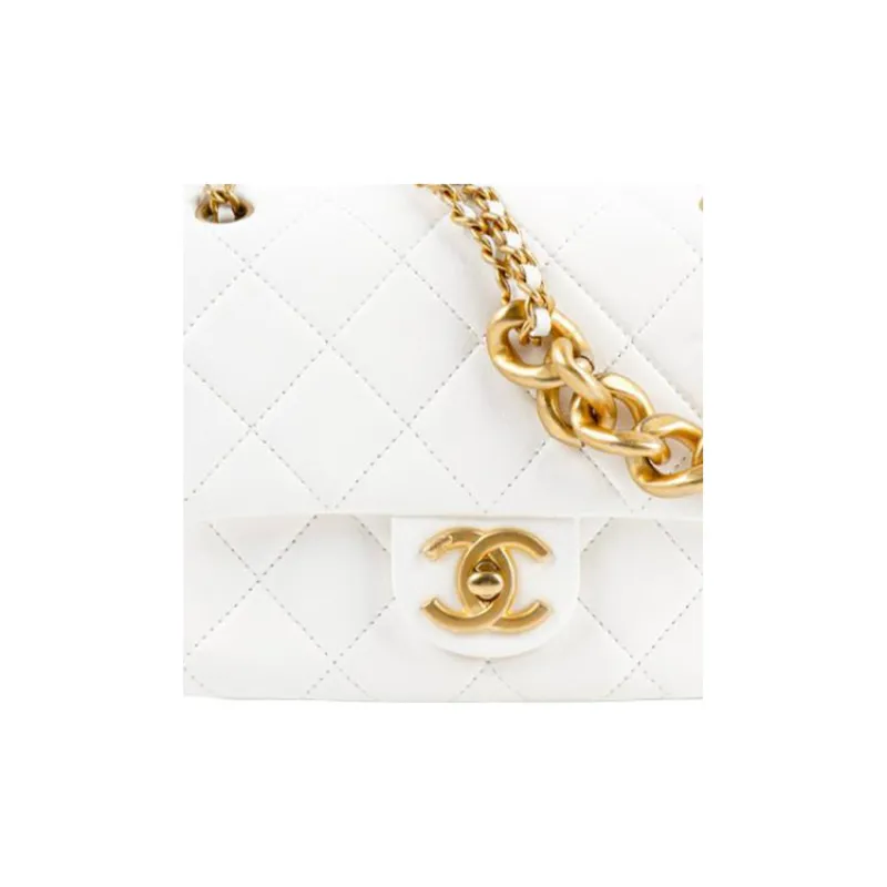 CHANEL Classic Flap CF Lambskin Handbag, Shoulder Bag, Crossbody Bag Mini Women's White-4