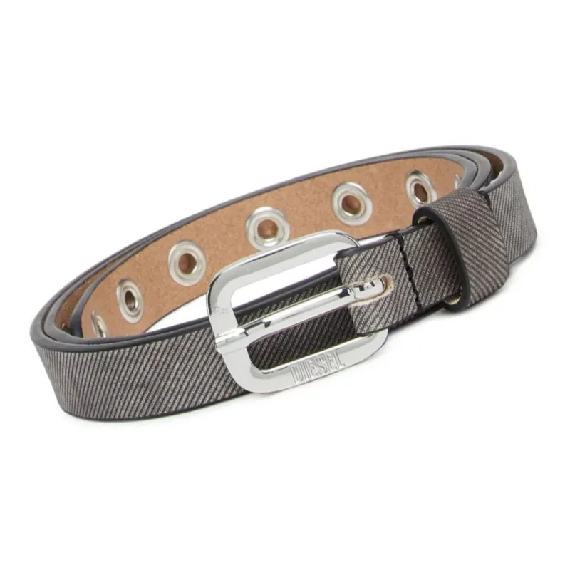 DIESEL Logo Letter Stamped Decoration Pin Buckle Cow Leather Belts Women's Black Width 1.9CM-1