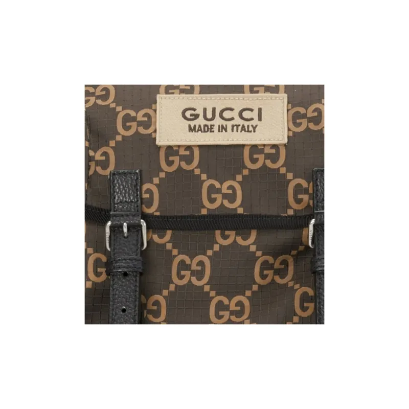 GUCCI Recycled Polyester Bonded Satin Binding Backpack Large Size Men's Ebony & Beige-7