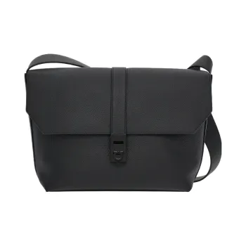 FERRAGAMO Hammered Calfskin Messenger Bag, Shoulder Bag, Crossbody Bag Men's Black