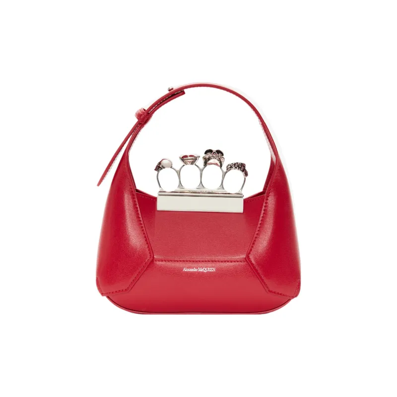 Alexander McQueen Cow Leather Hobo Bag, Shoulder Bag, Crossbody Handbag Mini Women's Red-0