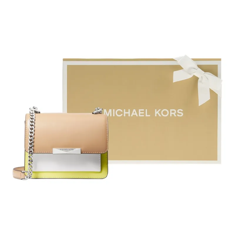 MICHAEL KORS Jade Leather Shoulder Bag, Crossbody Bag Mini Women's Orange & Yellow & White-6