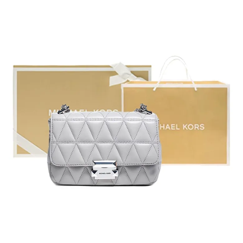 MICHAEL KORS Sloan Leather Shoulder Bag, Crossbody Bag Small Size Women's Pearl Gray-9