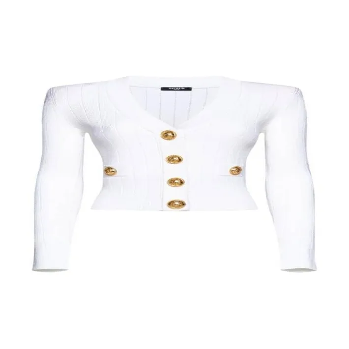 BALMAIN Button Embellished Ribbed Cardigan-9