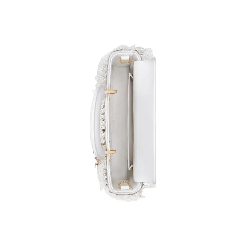 DIOR Lady D-JOY Glass Beads With Fringe Embroidery Shoulder Bag Crossbody Bag Handbag Small Size Women's White-3