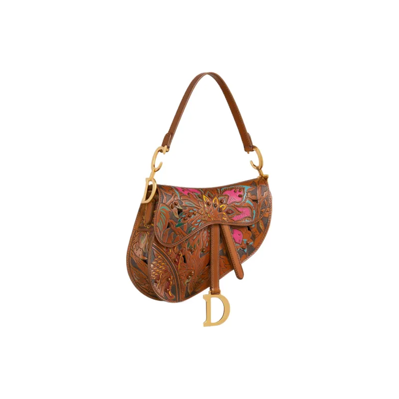 DIOR Calfskin Saddle Bag Handbag Shoulder Bag Women's Brown & Multicolor-1