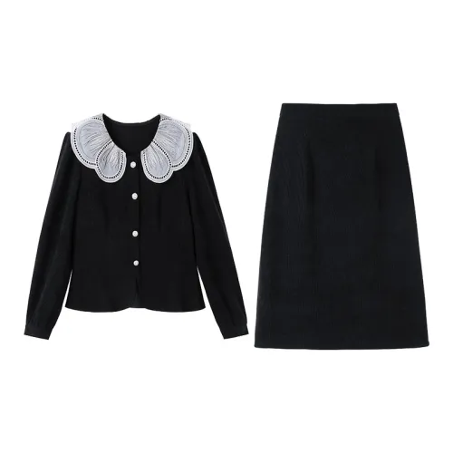 Luxury Two Piece Skirt Sets Women's Black