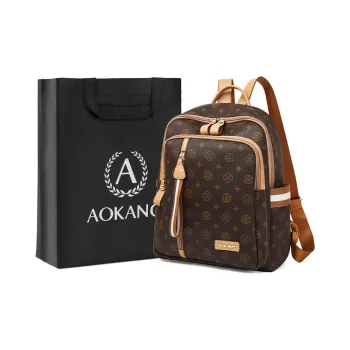 AOKANG PVC Backpack Laptop Bag Regular Women's Coffee/Ecru
