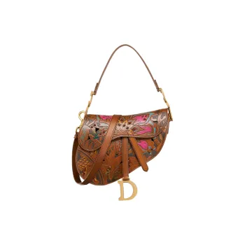 DIOR Calfskin Saddle Bag Handbag Shoulder Bag Women's Brown & Multicolor