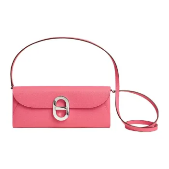 HERMES Maillon To Go Epsom Leather Wallets Shoulder Bag Crossbody Bag Women's 8W Rose Azalee New Lipstick Powder