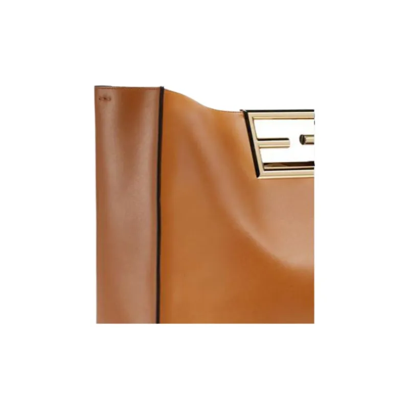 FENDI Calfskin Tote Bag Shopping Bag Handbag Large Size Women's Brown-4