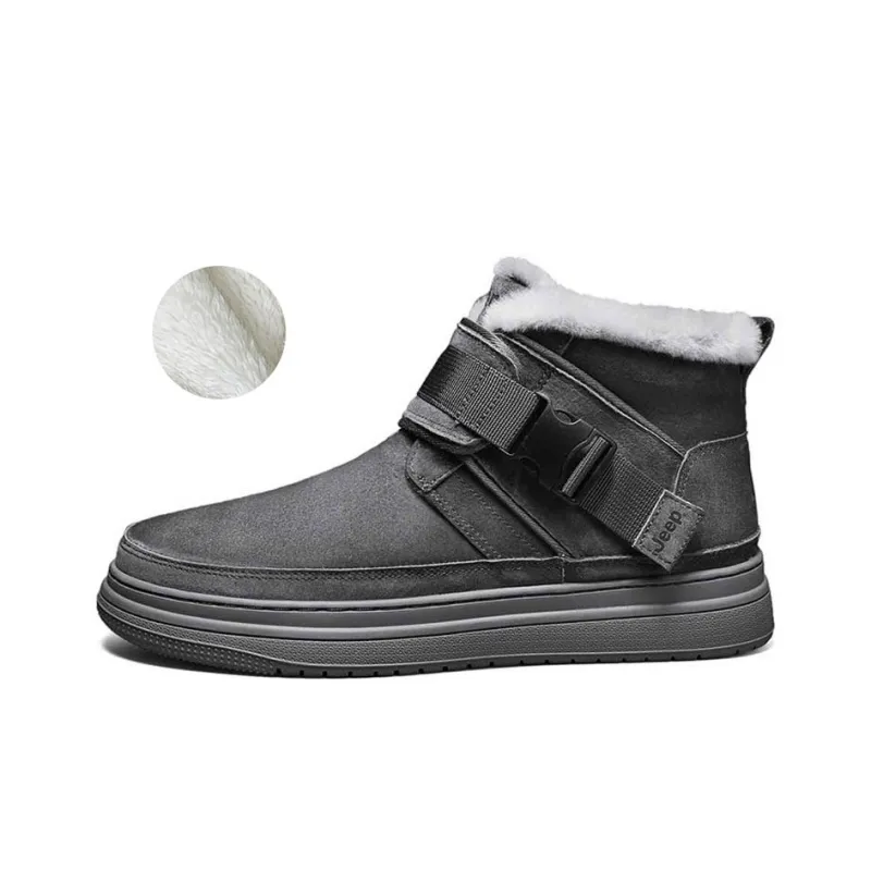 Jeep Warm Fleece Lined Padded Shoes Short Snow Boots Men's Dark Gray-0