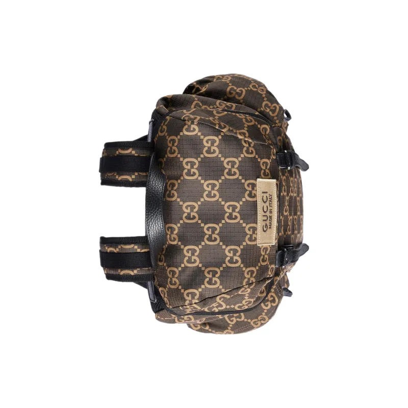 GUCCI Recycled Polyester Bonded Satin Binding Backpack Large Size Men's Ebony & Beige-4