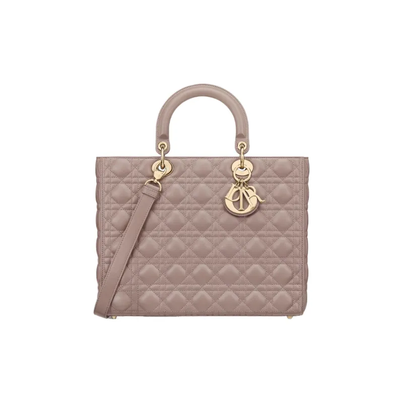 DIOR Lady Dior Lambskin Shoulder Bag Crossbody Bag Handbag Large Size Women's Taupe-0