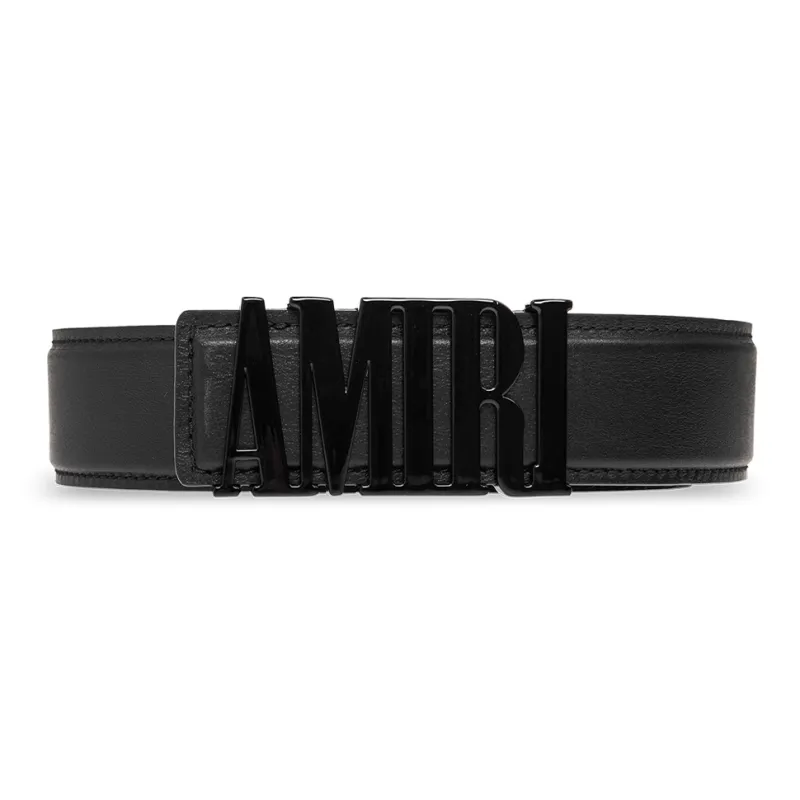 AMIRI Letter Logo Smooth Buckle Leather Belts Men's Black Width: 4CM-2
