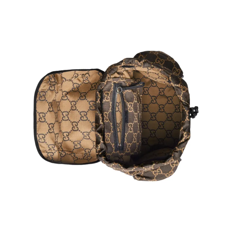 GUCCI Recycled Polyester Bonded Satin Binding Backpack Large Size Men's Ebony & Beige-5