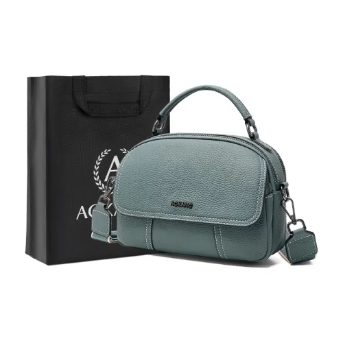 AOKANG Cow Leather Small Round Bag, Shoulder Bag, Crossbody Bag, Handbag Small Size Women's Pearl Blue/Khaki/Black