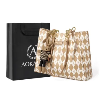 AOKANG PVC Tote Bag, Shopping Bag, Commute Bag, Schooling Bag, Shoulder Bag Large Size Women's Black/Cream Apricot