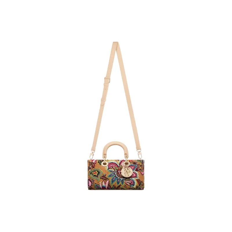 DIOR Lady D-JOY Raffia Shoulder Bag Crossbody Bag Handbag Medium Size Women's Brown & Multicolor-5