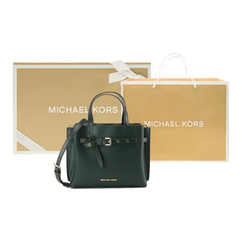 MICHAEL KORS Emilia Leather Tote Bag, Shopping Bag, Shoulder Bag, Handbag Trumpets Women's Dark Green-8