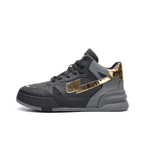 TRUMPPIPE Skateboard Shoes Men Mid-Top Black/Gold/Gray