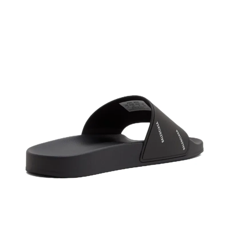 Balenciaga Pool Slides Repeat Logo Black White-2