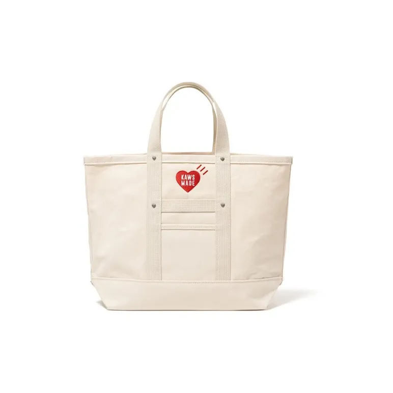 HUMAN MADE KAWS MADE Collaboration Cotton Canvas Bag One Shoulder Handbag Large Size Unisex Beige-1