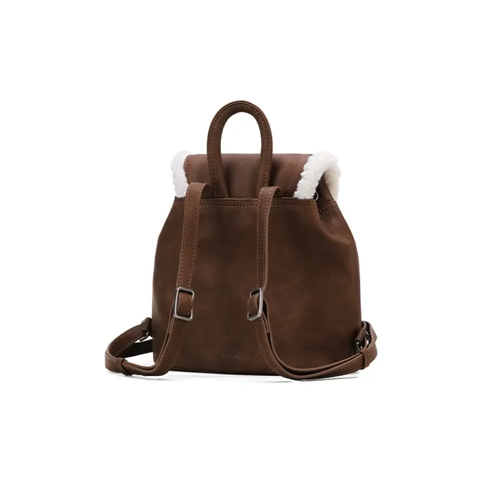 VANWALK PU Backpack Regular Women's Brown/Silver/Black-1