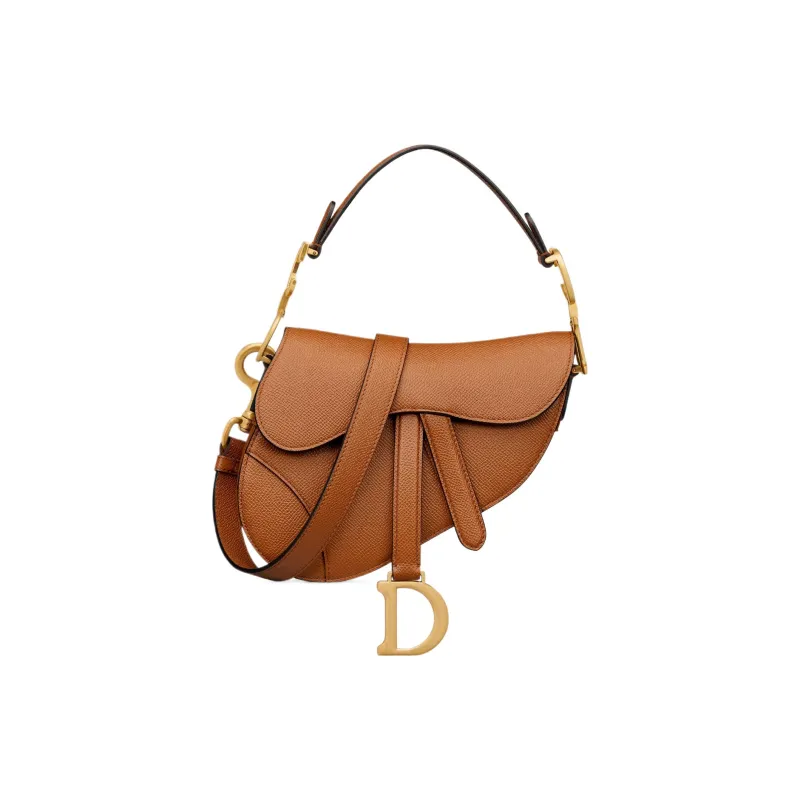 DIOR Grained Cow Leather Saddle Bag Shoulder Bag Crossbody Bag Handbag Mini Women's Brown-0