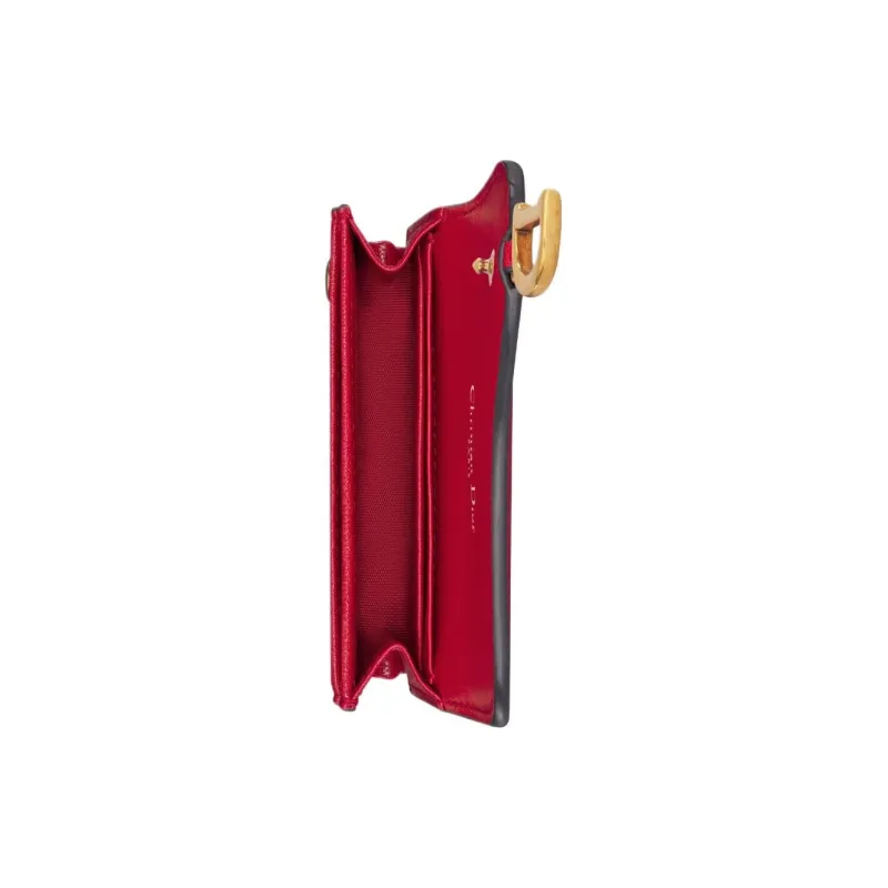 DIOR Saddle Goatskin Card Clip Card Holder Women's Lonely Flower Red-2