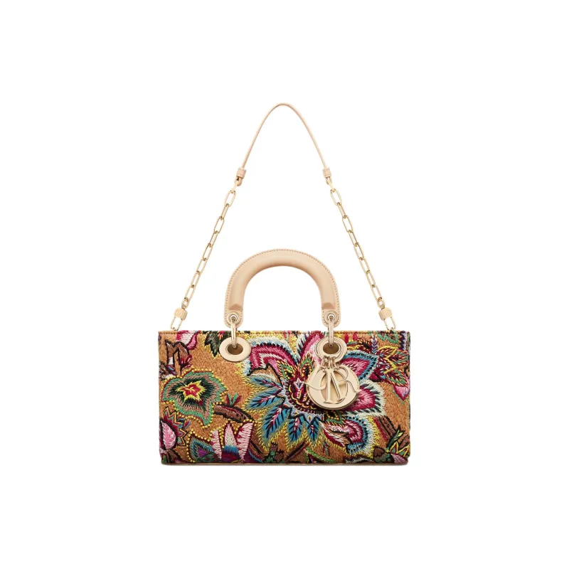 DIOR Lady D-JOY Raffia Shoulder Bag Crossbody Bag Handbag Medium Size Women's Brown & Multicolor-4