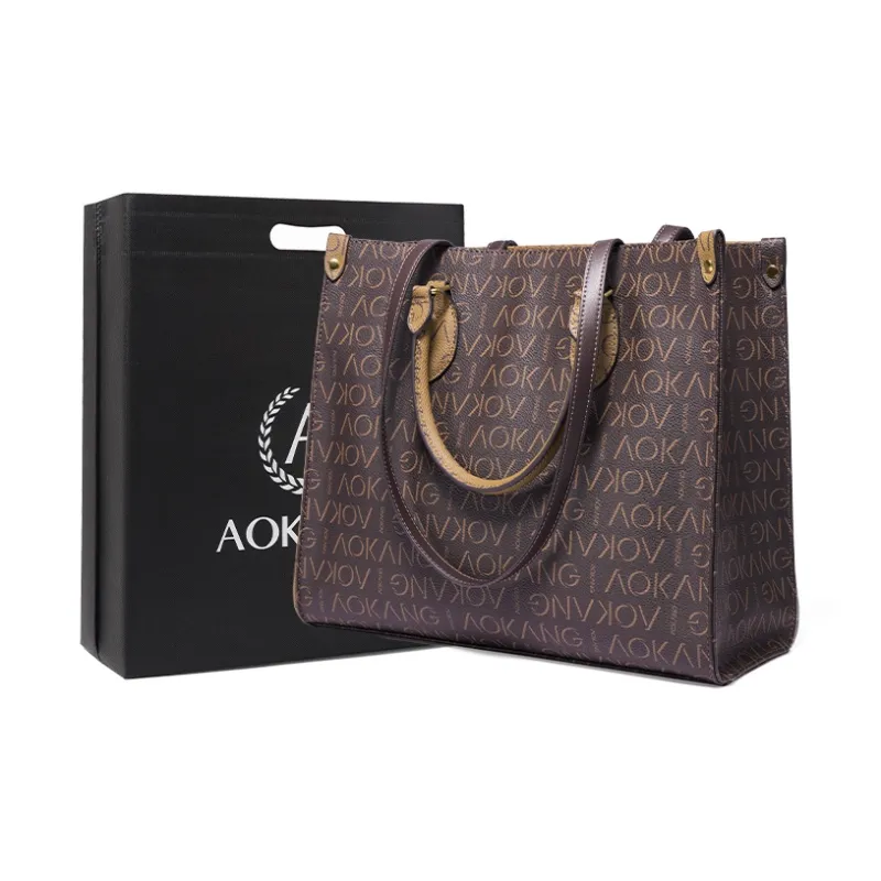 AOKANG PVC Tote Shoulder Bag Handbag Tote Pack Large Size Women's Coffee & Earth Yellow-0