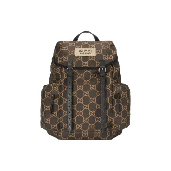 GUCCI Recycled Polyester Bonded Satin Binding Backpack Large Size Men's Ebony & Beige
