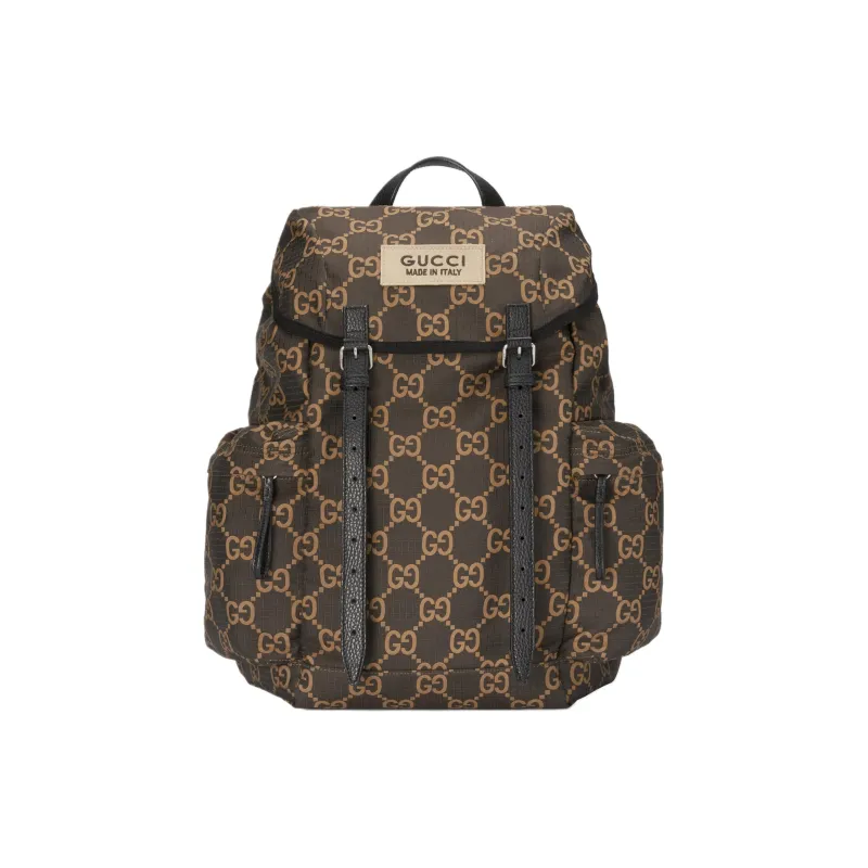GUCCI Recycled Polyester Bonded Satin Binding Backpack Large Size Men's Ebony & Beige-0