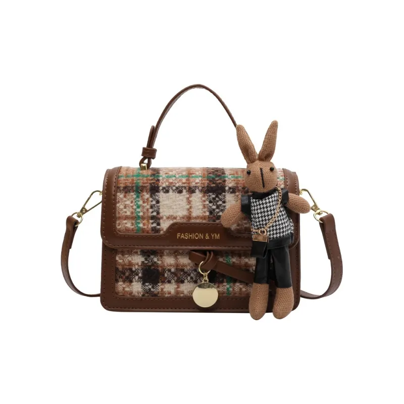 NOMK PU With Woolen Handbag, Shoulder Bag, Crossbody Bag Women's Coffee/Black-12