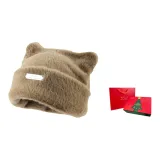 Khaki Faux Fur Pom Pom Hat+Christmas Box Set