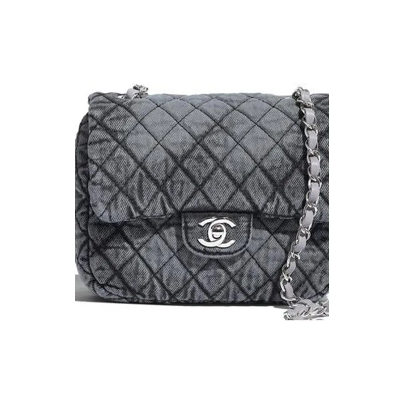 CHANEL Denim Shoulder Bag, Crossbody Bag Medium Size Women's Gray Black-4