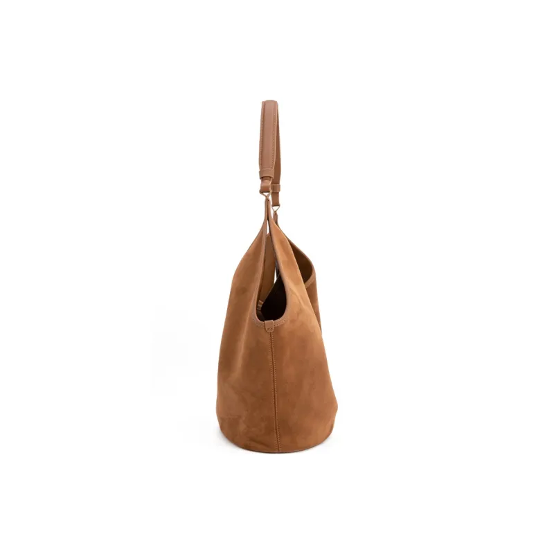 VENOF Matte Cowhide Leather Shoulder Bag Large Size Women's Sand Velvet Brown/Dense Mist Coffee-3