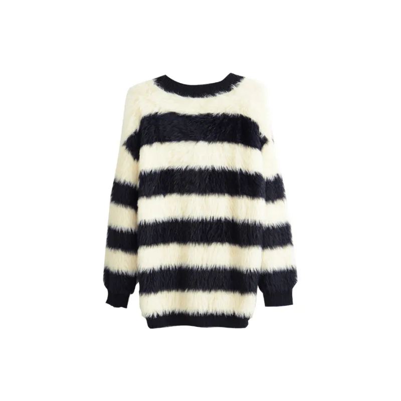 Olrain Knitwear Women's Black White Stripes-1