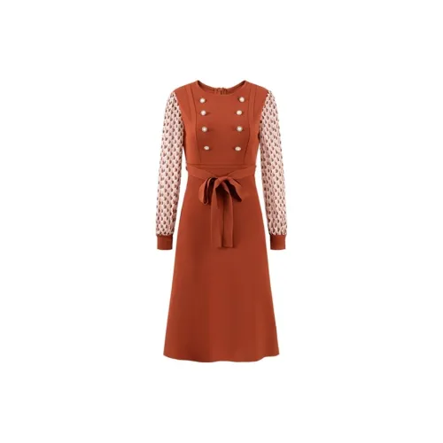 JZ Juzui Long-Sleeved Dresses Women's Heather Red Coffee
