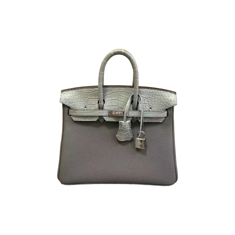 HERMES Birkin Touch Togo Leather With Matte Crocodile Leather Handbag Regular Women's Cumulonimbus Gray-1