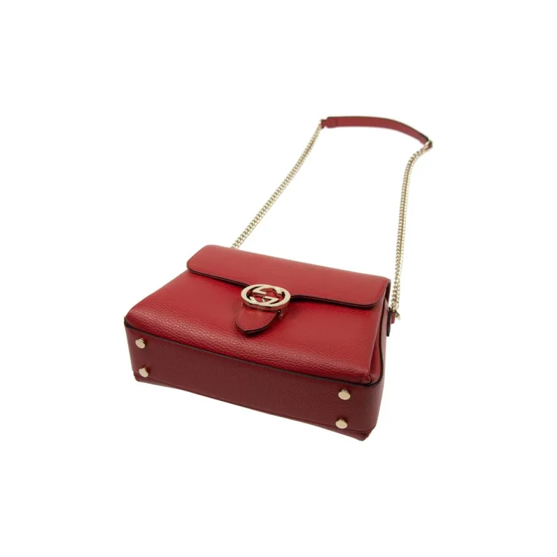 GUCCI Litchi Grain Leather Messenger Bag, Shoulder Bag Women's Red-3