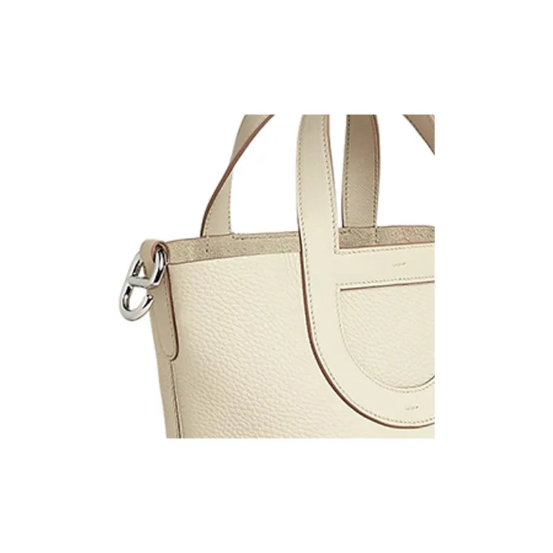 HERMES In The Loop Clemence Bullhide With Swift Calfskin Basket Bag Handbag Bucket Bag Regular Women's Cream White-4